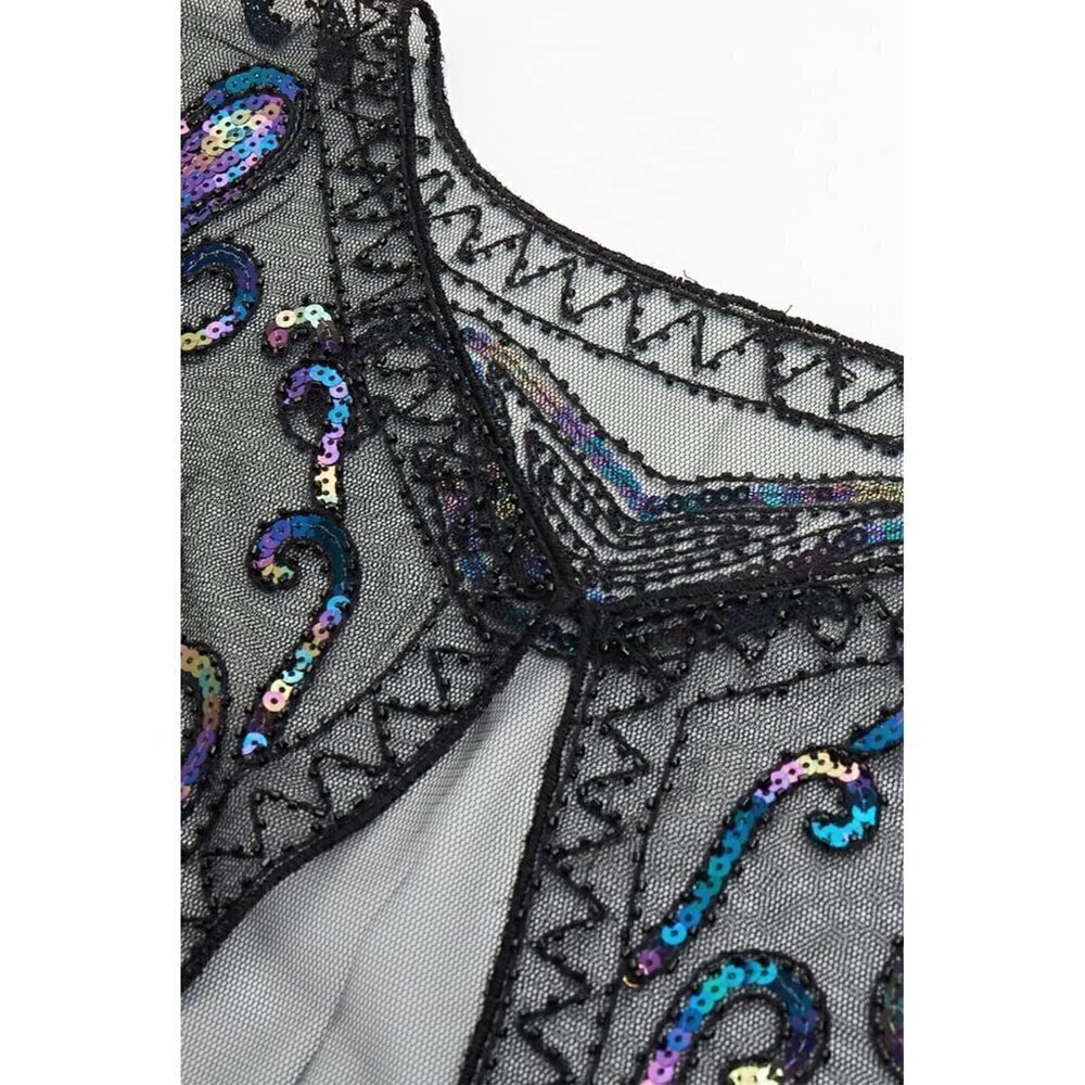 Babeyond 1920s Shawl Wraps Beaded Cape Bridal Shawl Cover Up - Black Colorful - Picture 5 of 6